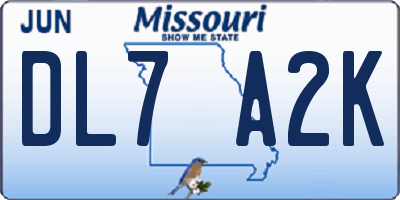 MO license plate DL7A2K