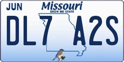 MO license plate DL7A2S