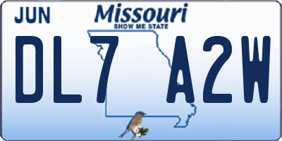 MO license plate DL7A2W