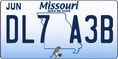 MO license plate DL7A3B