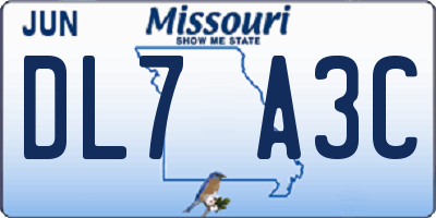 MO license plate DL7A3C