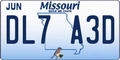 MO license plate DL7A3D