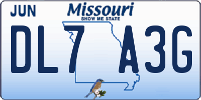 MO license plate DL7A3G