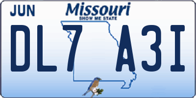 MO license plate DL7A3I