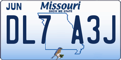 MO license plate DL7A3J