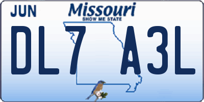 MO license plate DL7A3L