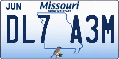 MO license plate DL7A3M