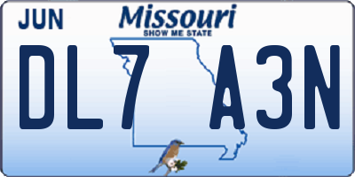 MO license plate DL7A3N