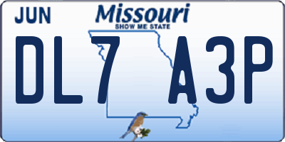 MO license plate DL7A3P
