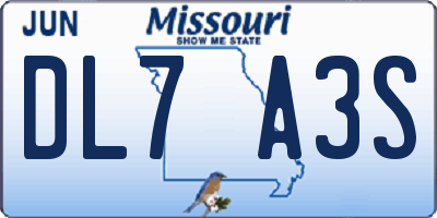MO license plate DL7A3S