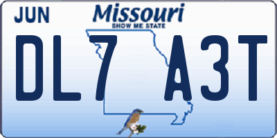 MO license plate DL7A3T