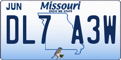 MO license plate DL7A3W