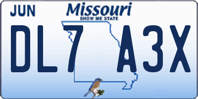 MO license plate DL7A3X