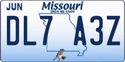 MO license plate DL7A3Z