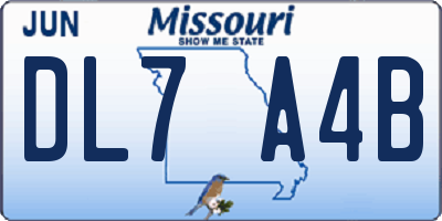 MO license plate DL7A4B