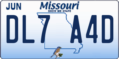 MO license plate DL7A4D