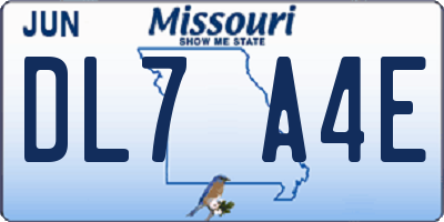 MO license plate DL7A4E