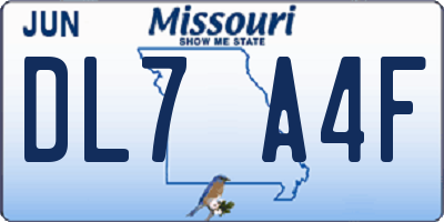 MO license plate DL7A4F