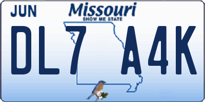 MO license plate DL7A4K