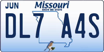 MO license plate DL7A4S