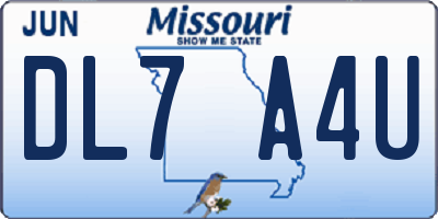 MO license plate DL7A4U