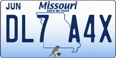 MO license plate DL7A4X