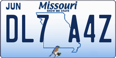 MO license plate DL7A4Z