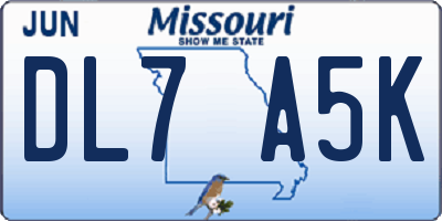MO license plate DL7A5K