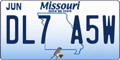 MO license plate DL7A5W