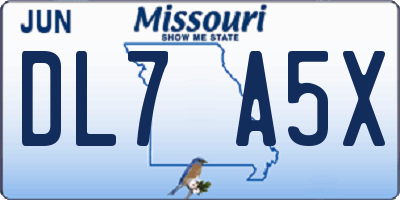 MO license plate DL7A5X