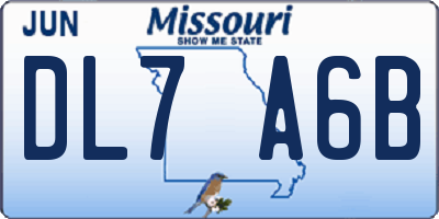 MO license plate DL7A6B