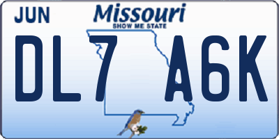 MO license plate DL7A6K