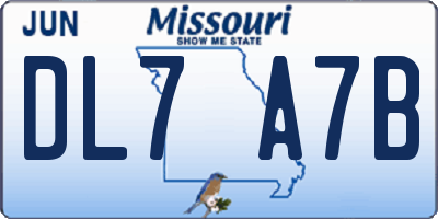 MO license plate DL7A7B