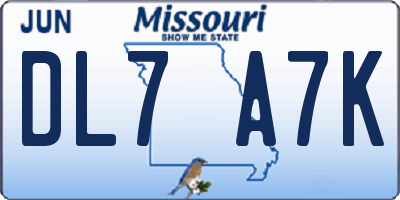 MO license plate DL7A7K