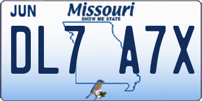 MO license plate DL7A7X