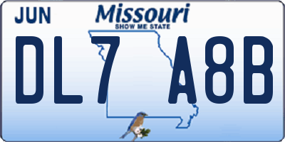 MO license plate DL7A8B