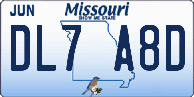 MO license plate DL7A8D