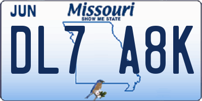 MO license plate DL7A8K
