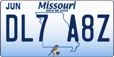 MO license plate DL7A8Z
