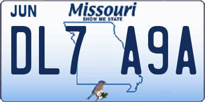 MO license plate DL7A9A