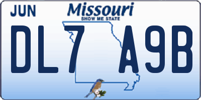 MO license plate DL7A9B