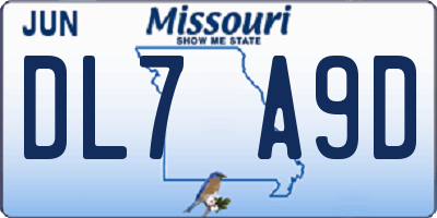 MO license plate DL7A9D