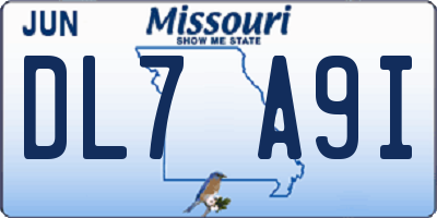 MO license plate DL7A9I
