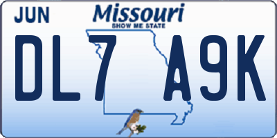 MO license plate DL7A9K