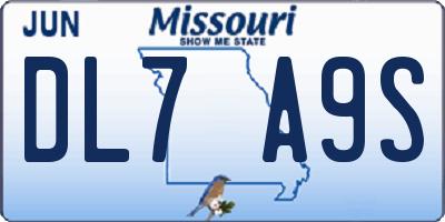 MO license plate DL7A9S