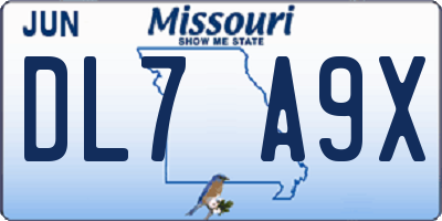 MO license plate DL7A9X