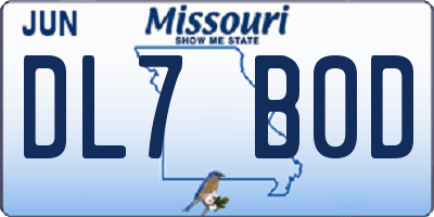 MO license plate DL7B0D