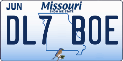 MO license plate DL7B0E