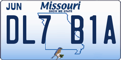 MO license plate DL7B1A