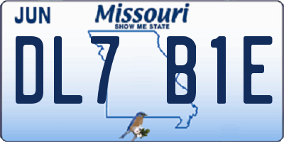 MO license plate DL7B1E